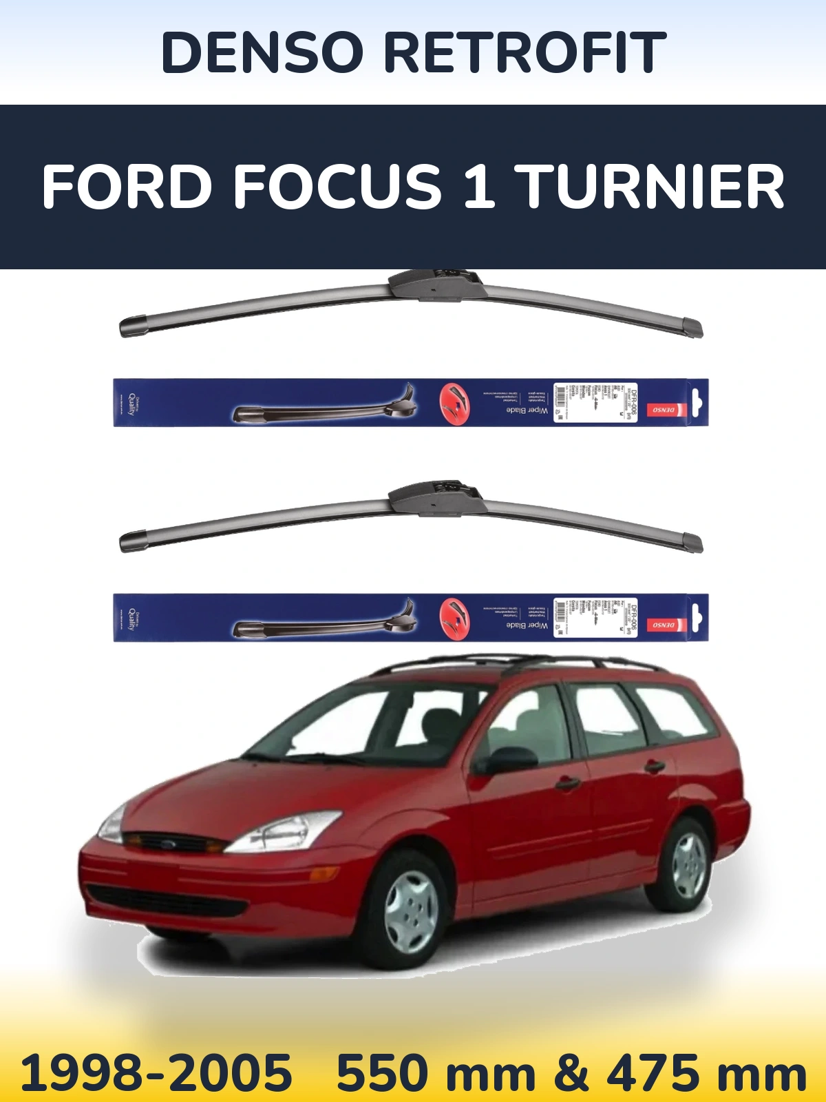Front wiper blade set Denso Retrofit 550 & 475 mm for Ford Focus 1 Turnier 1998-2005
