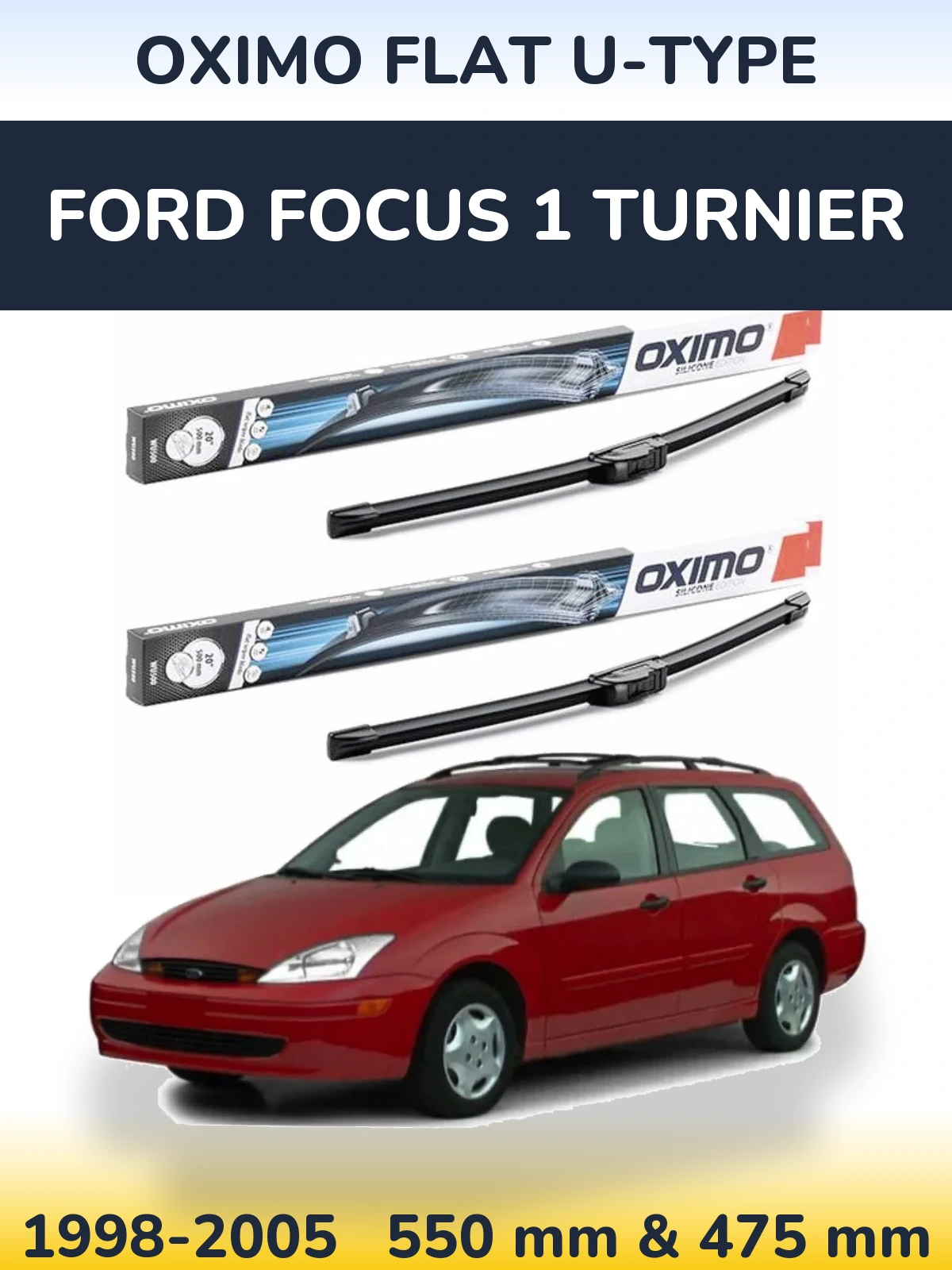 Комплект передних дворников Oximo Flat U-type 550 & 475 мм для Ford Focus 1 Turnier 1998-2005