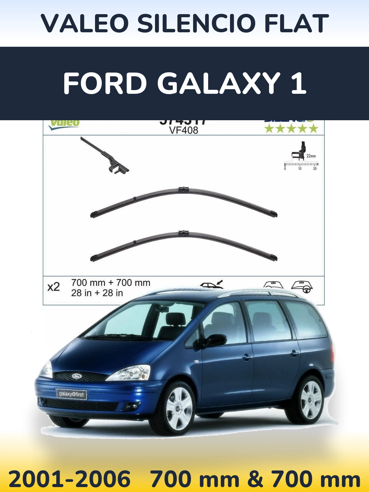 Комплект передніх щіток Valeo Silencio Flat 700 & 700 мм для Ford Galaxy 1 2001-2006