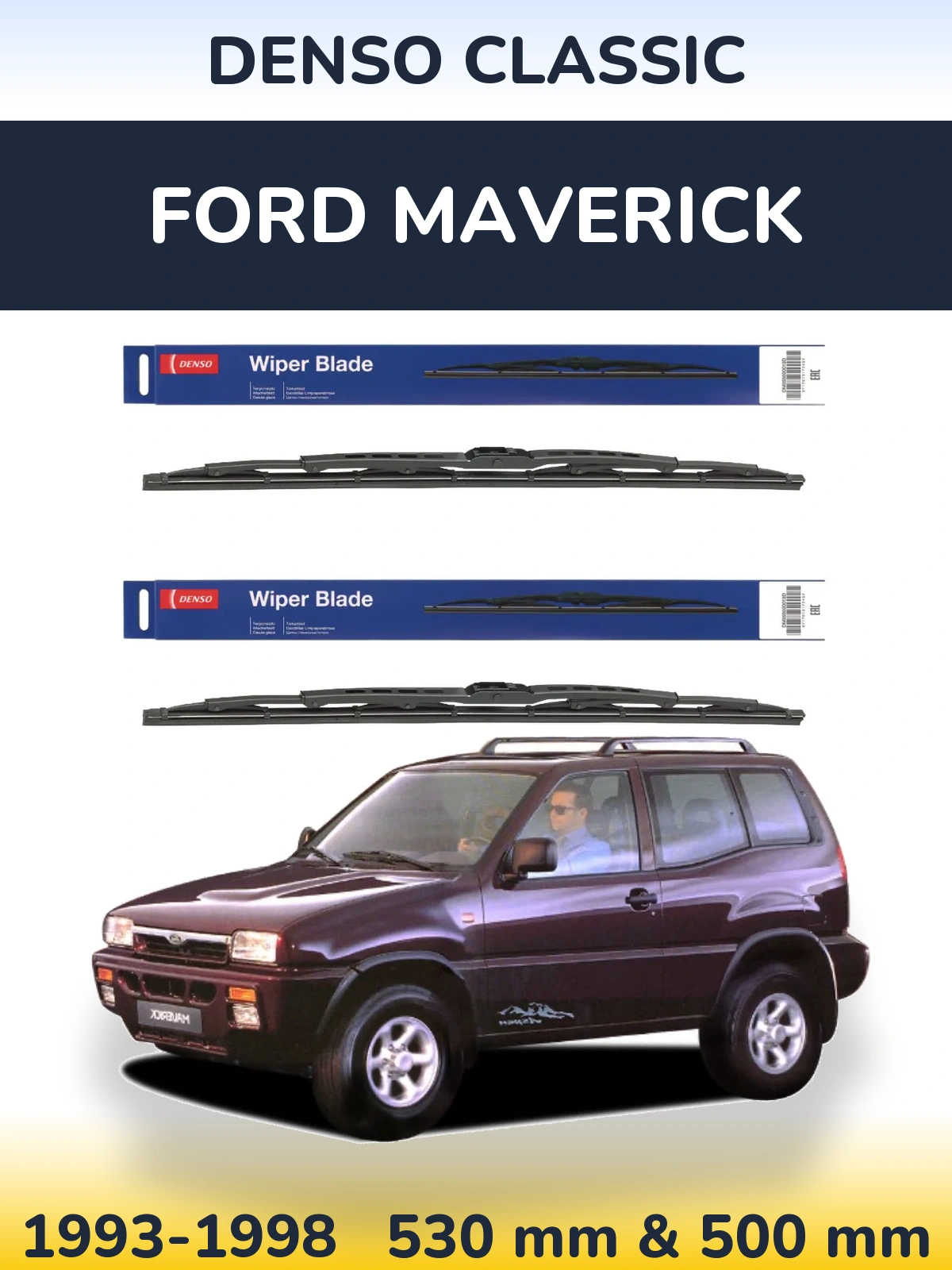 Komplet przednich wycieraczek Denso Classic 530 & 500 mm do Ford Maverick 1993-1998