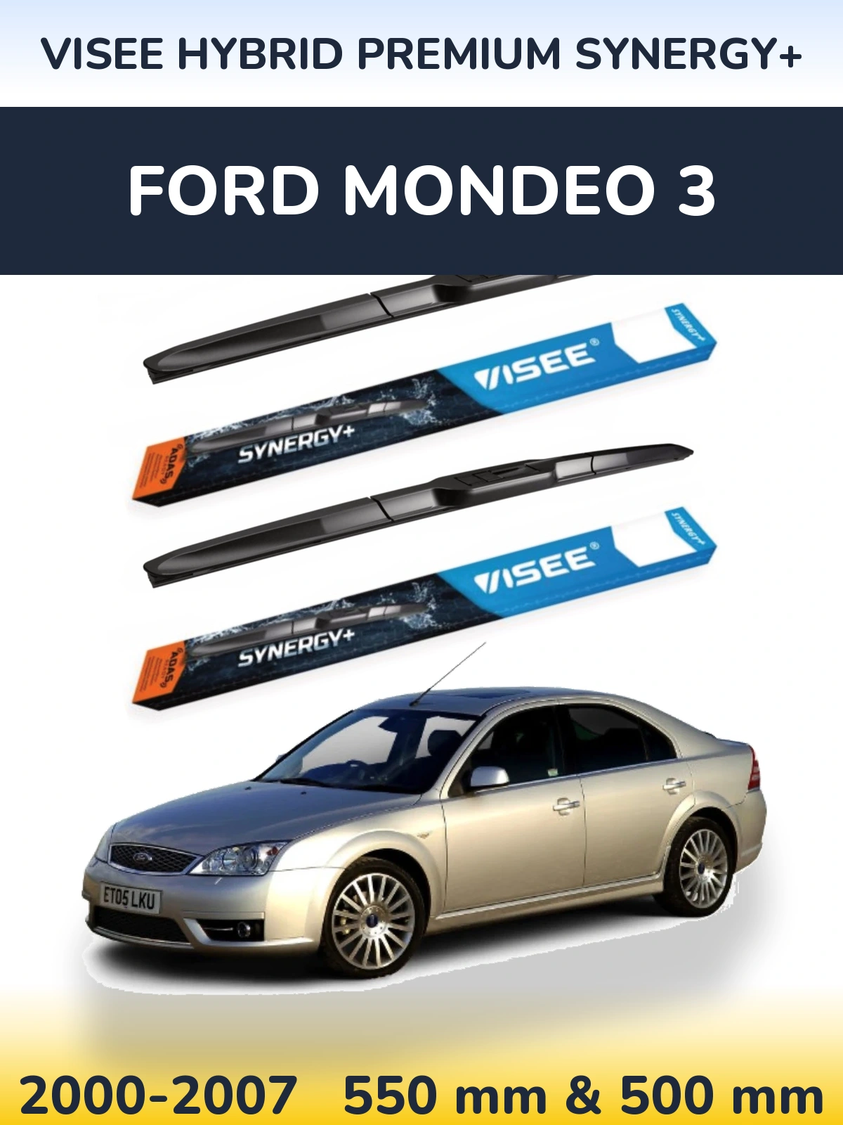 Front wiper blade set VISEE HYBRID PREMIUM SYNERGY+ 550 & 500 mm for Ford Mondeo 3 2000-2007