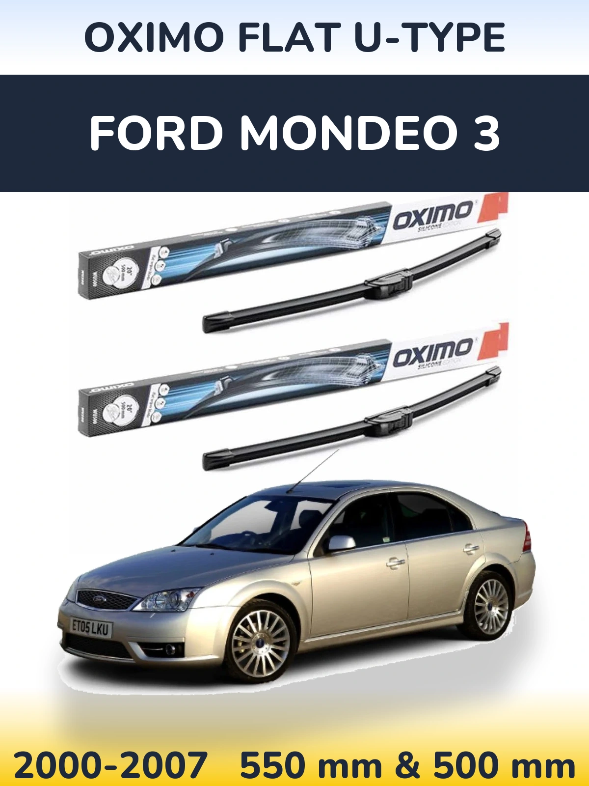 Комплект передних дворников Oximo Flat U-type 550 & 500 мм для Ford Mondeo 3 2000-2007