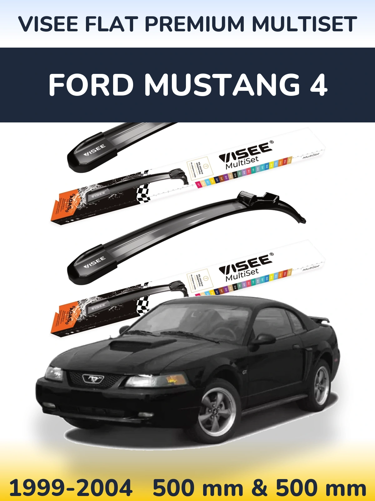 Комплект передних дворников VISEE FLAT PREMIUM MultiSet 500 & 500 мм для Ford Mustang 4 1999-2004