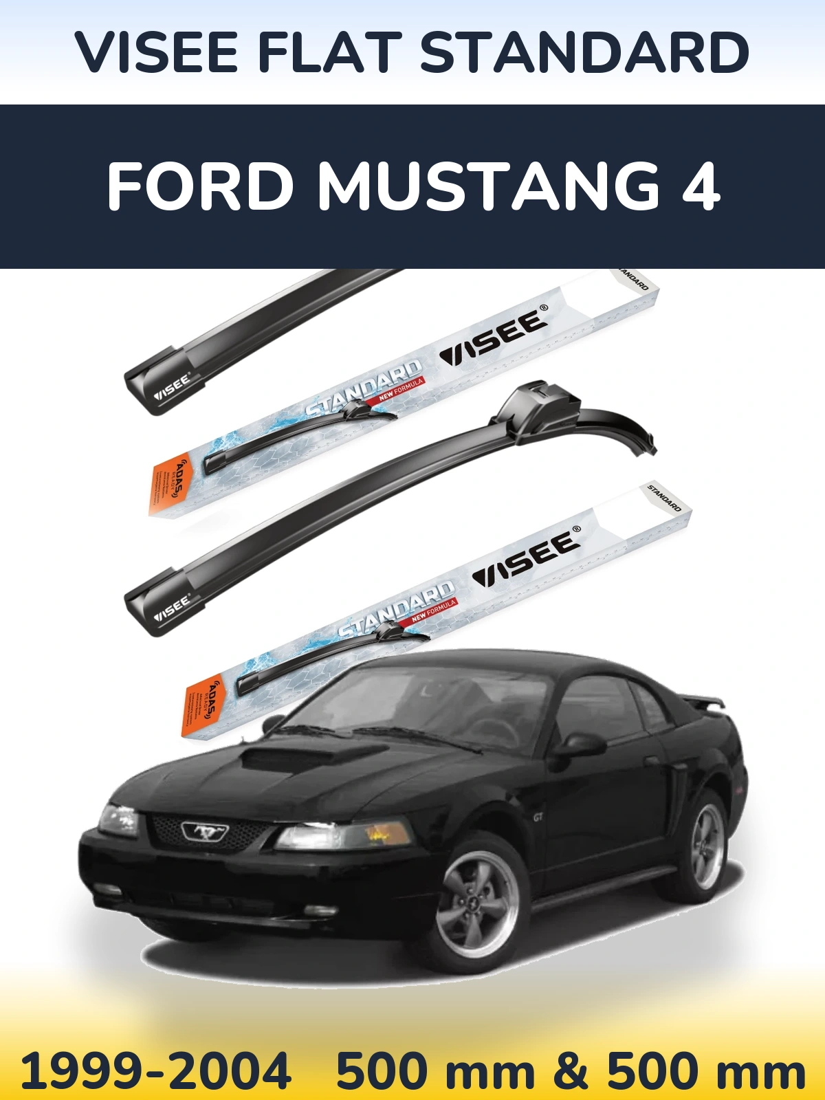 Комплект передніх щіток VISEE FLAT STANDARD 500 & 500 мм для Ford Mustang 4 1999-2004