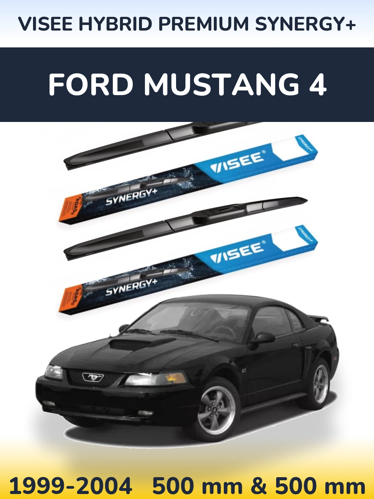 Комплект передних дворников VISEE HYBRID PREMIUM SYNERGY+ 500 & 500 мм для Ford Mustang 4 1999-2004