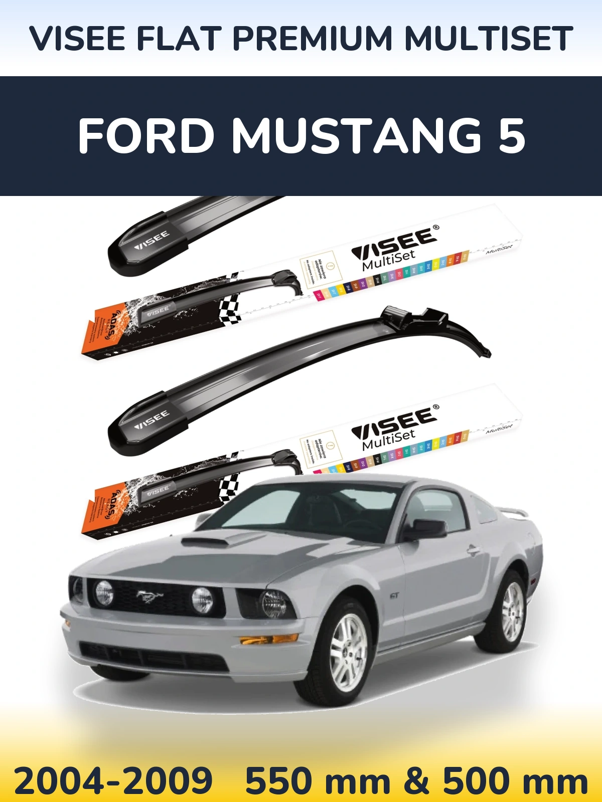 Komplet przednich wycieraczek VISEE FLAT PREMIUM MultiSet 550 & 500 mm do Ford Mustang 5 2004-2009
