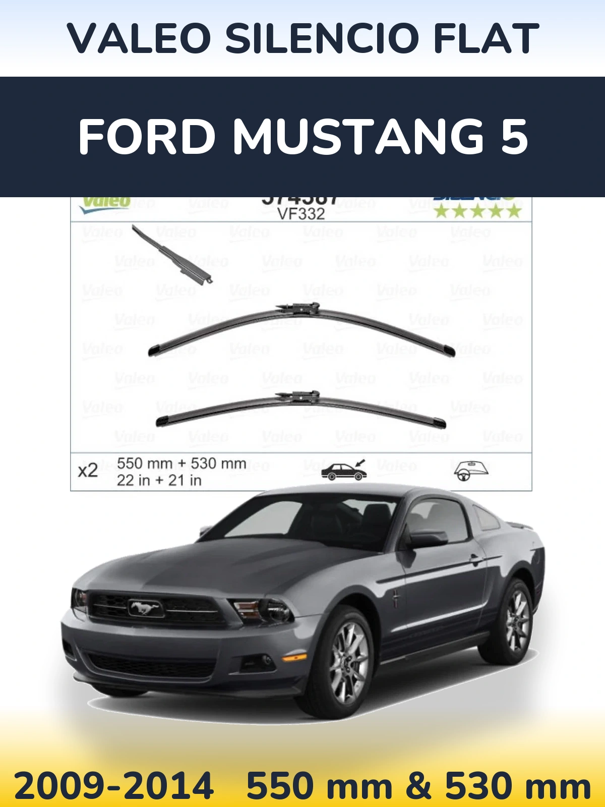 Комплект передних дворников Valeo Silencio Flat 550 & 530 мм для Ford Mustang 5 2009-2014