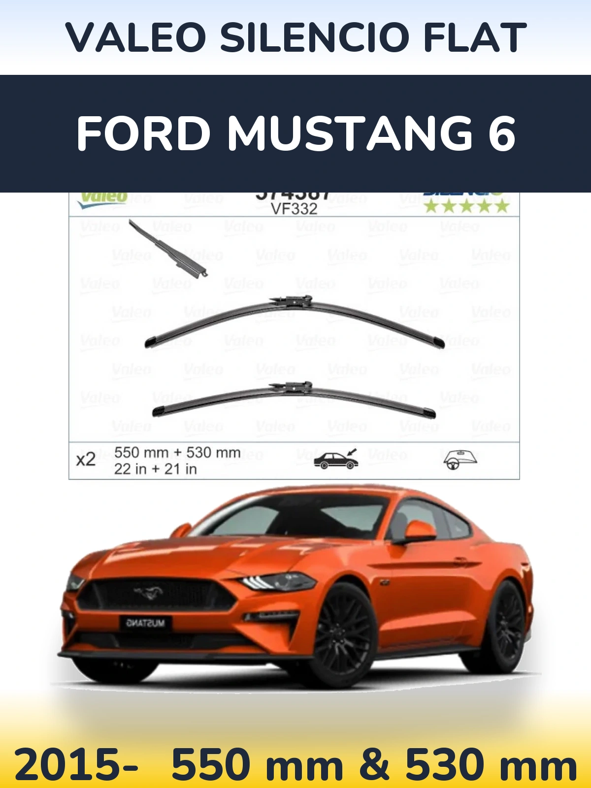 Komplet przednich wycieraczek Valeo Silencio Flat 550 & 530 mm do Ford Mustang 6 2015-2026