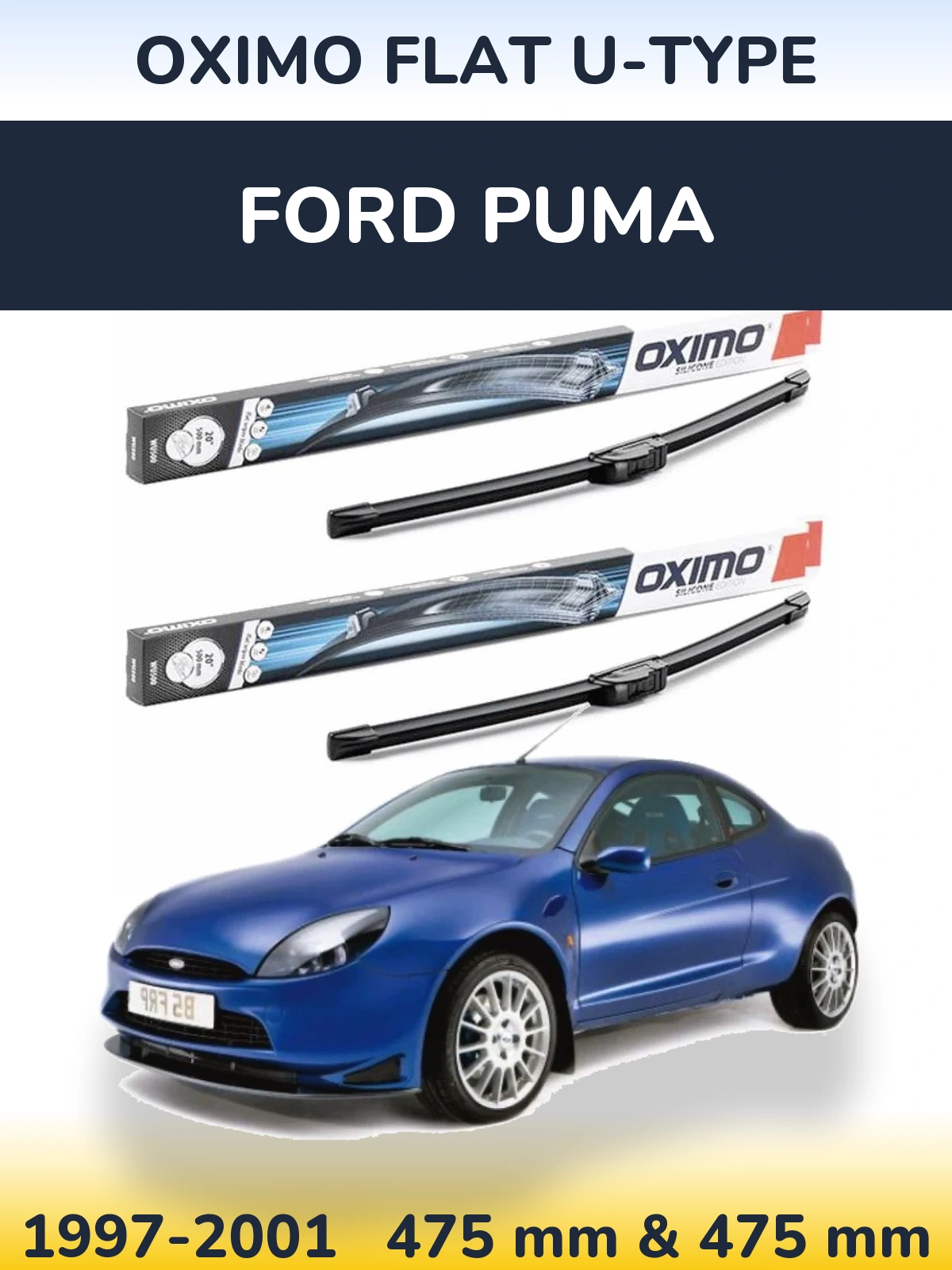 Комплект передних дворников Oximo Flat U-type 475 & 475 мм для Ford Puma 1997-2001