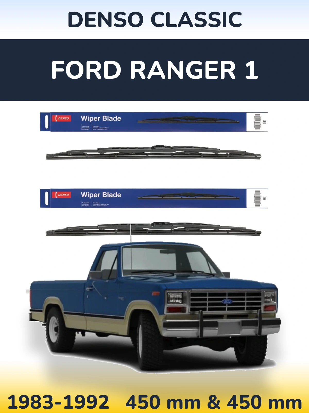 Front wiper blade set Denso Classic 450 & 450 mm for Ford Ranger 1 1983-1992