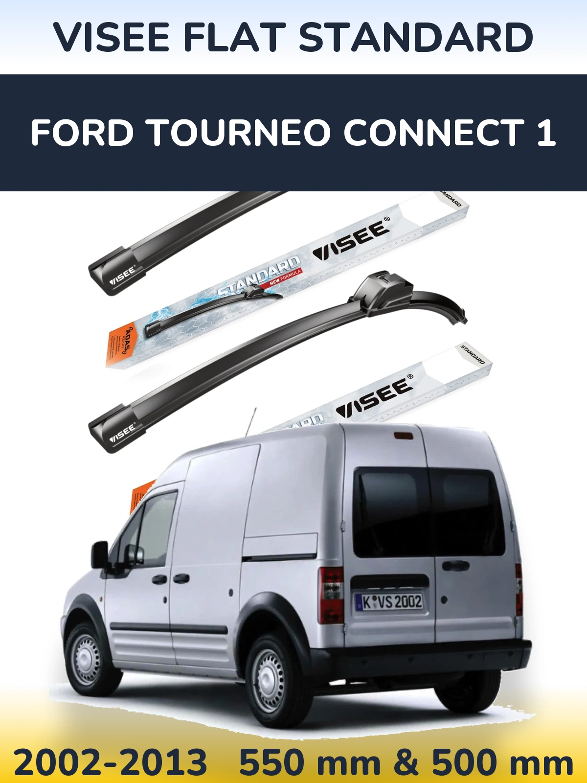 Front wiper blade set VISEE FLAT STANDARD 550 & 500 mm for Ford Tourneo Connect 1 2002-2013