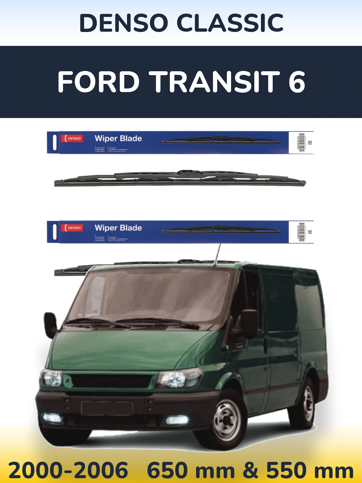Komplet przednich wycieraczek Denso Classic 650 & 550 mm do Ford Transit 6 2000-2006