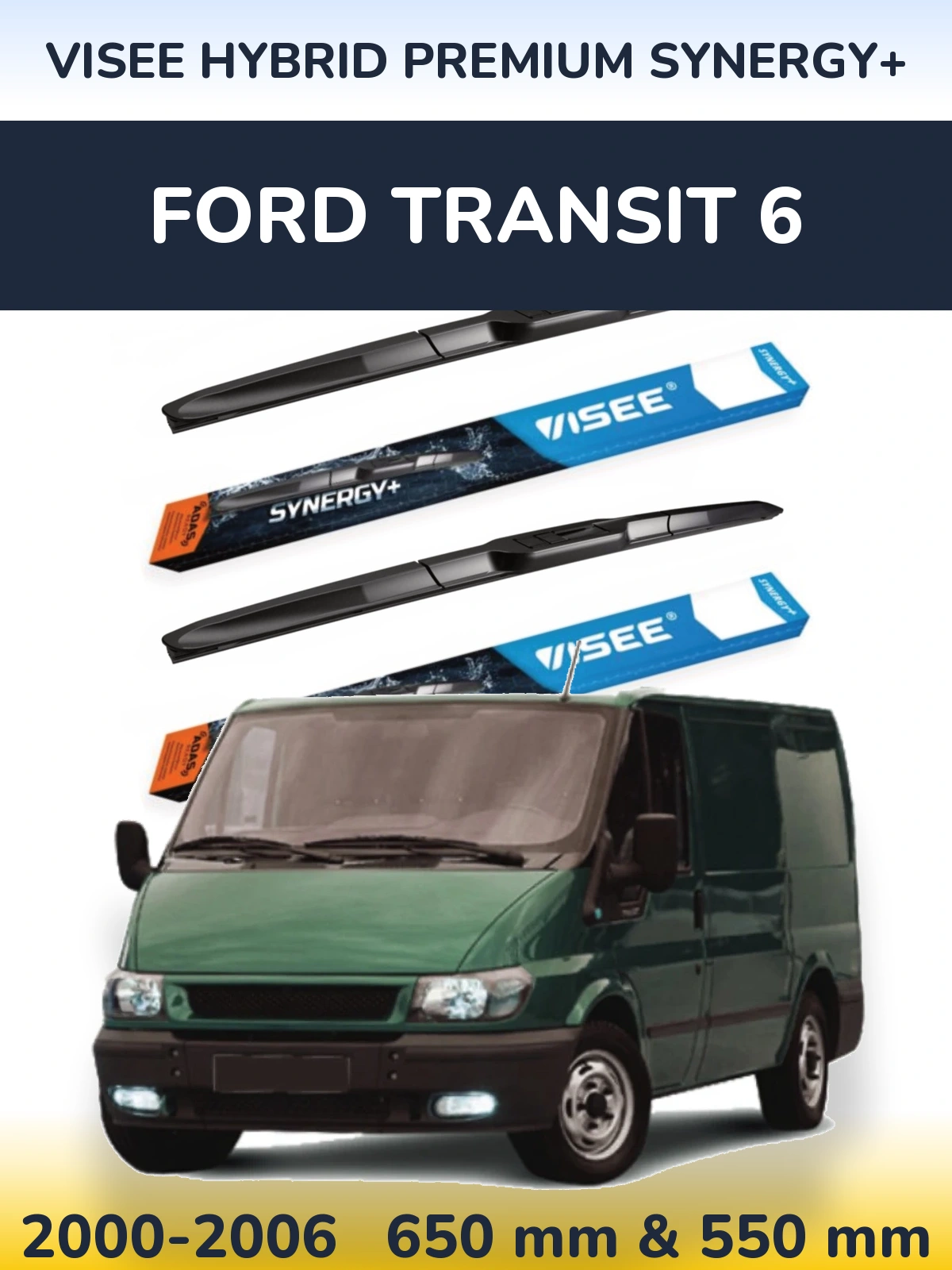 Комплект передних дворников VISEE HYBRID PREMIUM SYNERGY+ 650 & 550 мм для Ford Transit 6 2000-2006
