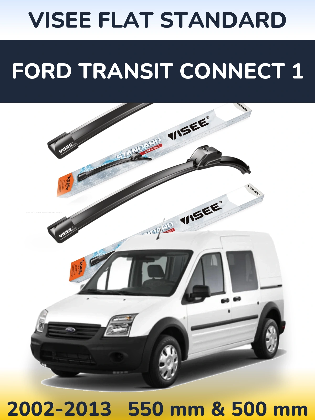 Комплект передних дворников VISEE FLAT STANDARD 550 & 500 мм для Ford Transit Connect 1 2002-2013