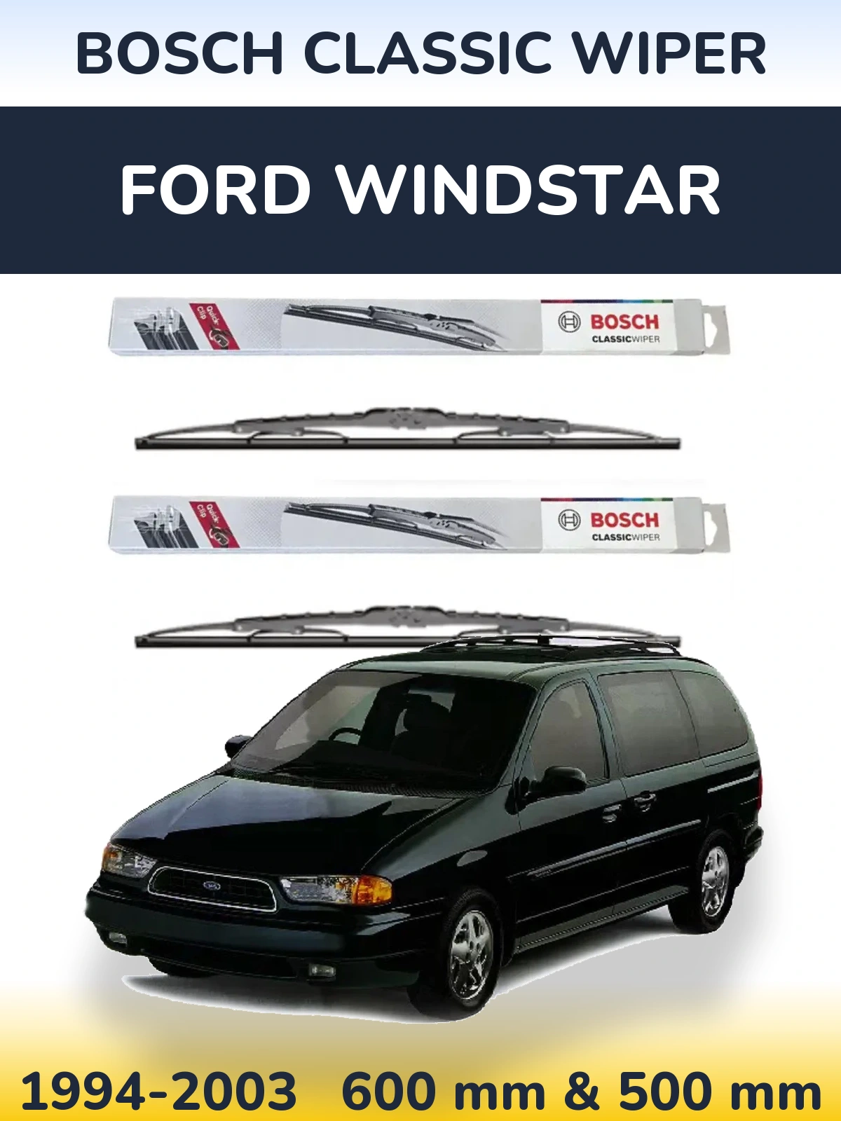 Комплект передних дворников BOSCH Classic Wiper 600 & 500 мм для Ford Windstar 1994-2003