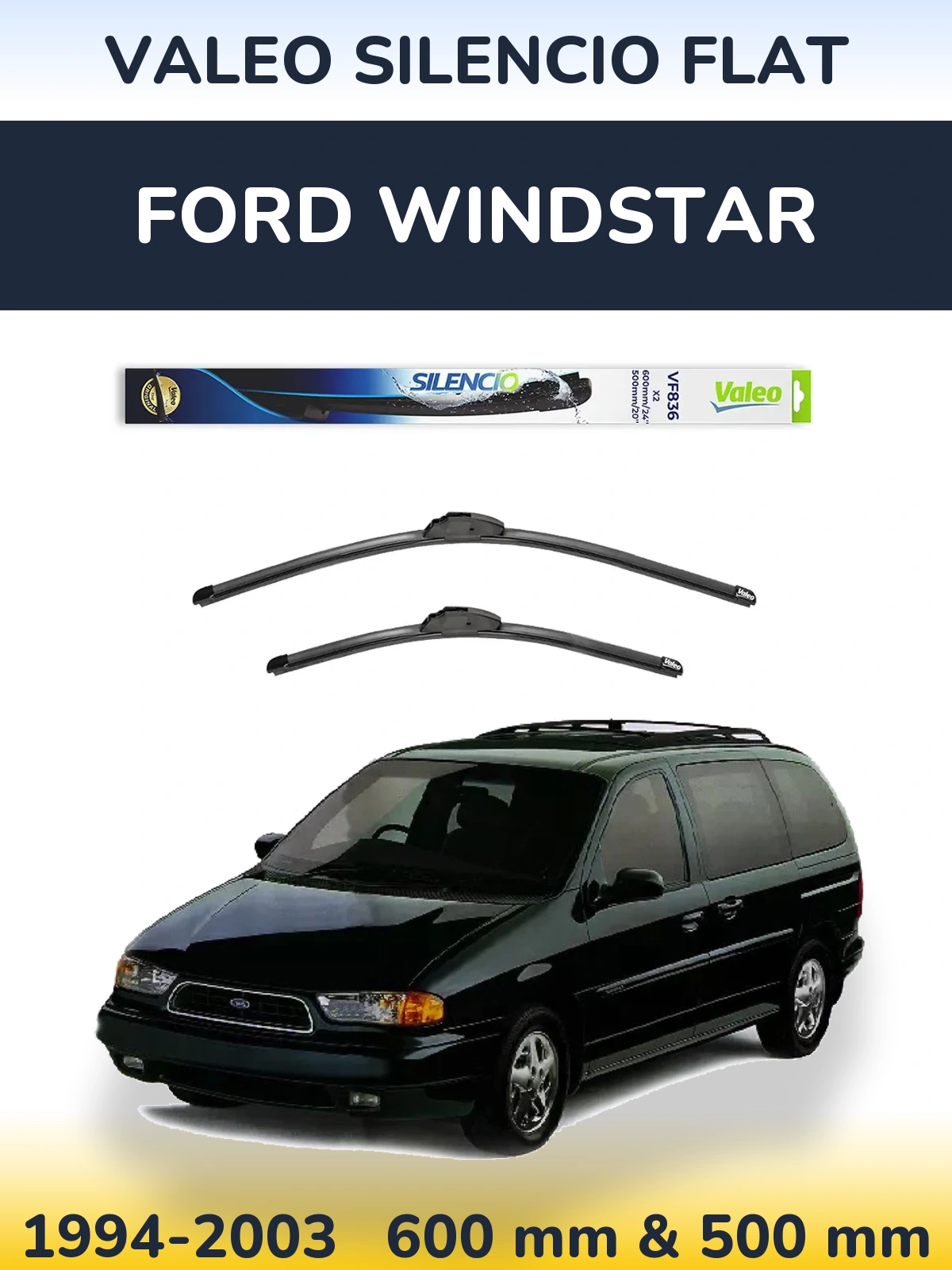 Комплект передних дворников Valeo Silencio Flat 600 & 500 мм для Ford Windstar 1994-2003