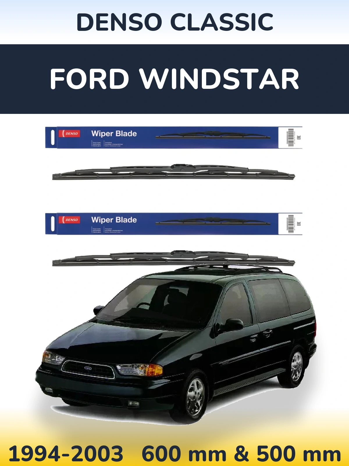 Front wiper blade set Denso Classic 600 & 500 mm for Ford Windstar 1994-2003
