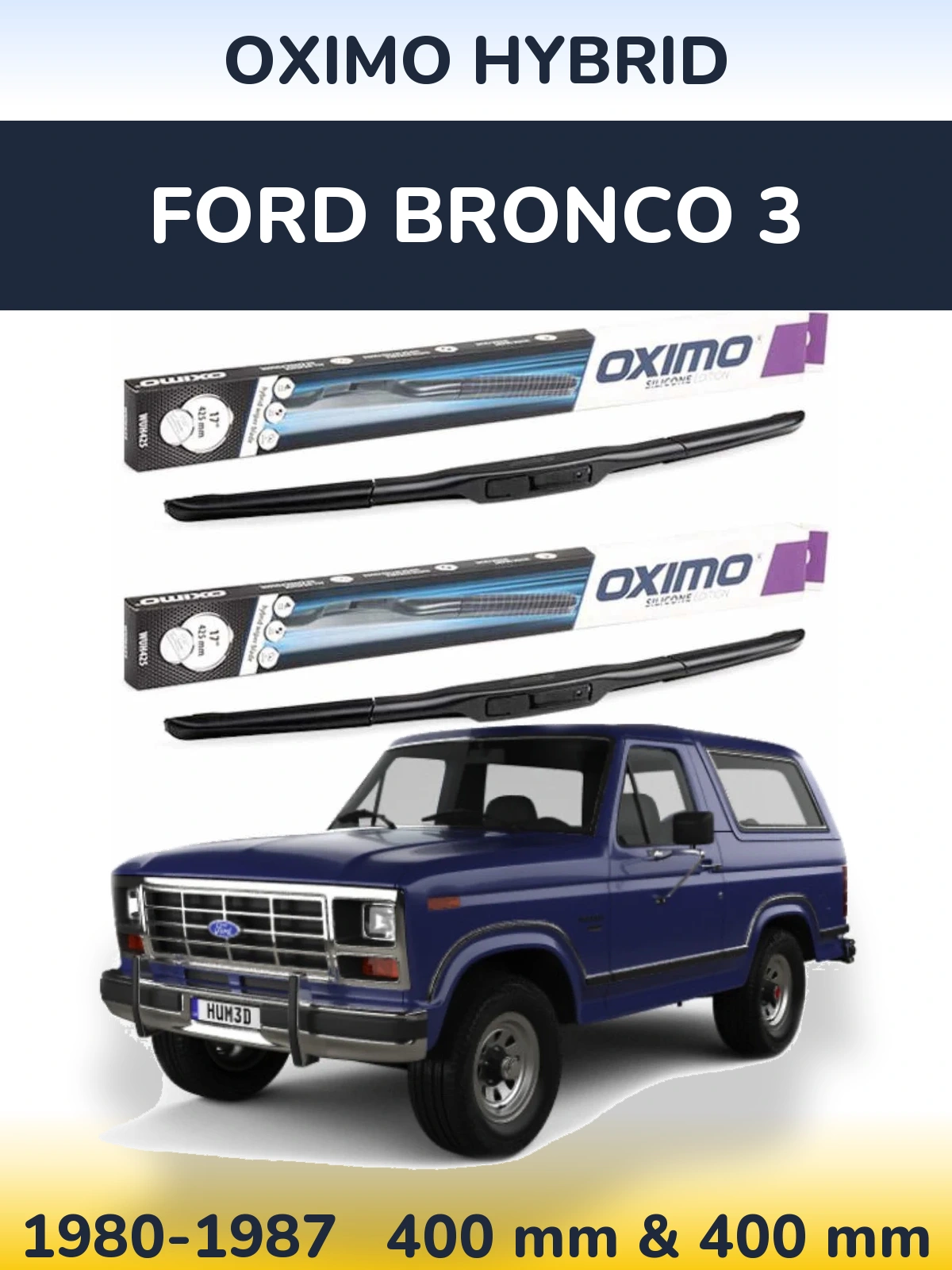 Комплект передних дворников Oximo Hybrid 400 & 400 мм для Ford Bronco 3 1980-1987