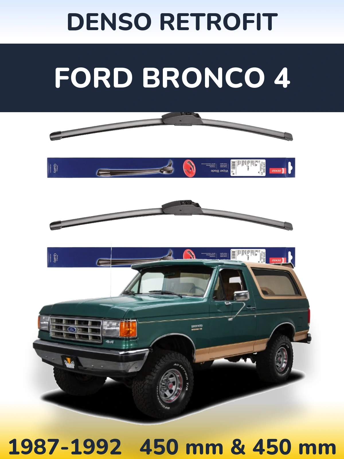Komplet przednich wycieraczek Denso Retrofit 450 & 450 mm do Ford Bronco 4 1987-1992