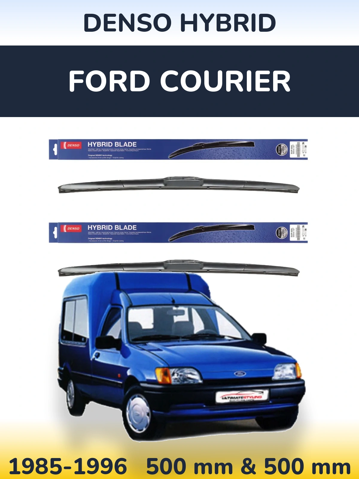 Komplet przednich wycieraczek Denso Hybrid 500 & 500 mm do Ford Courier 1985-1996