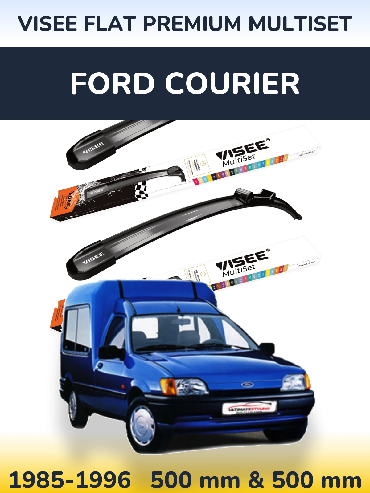 Комплект передніх щіток VISEE FLAT PREMIUM MultiSet 500 & 500 мм для Ford Courier 1985-1996