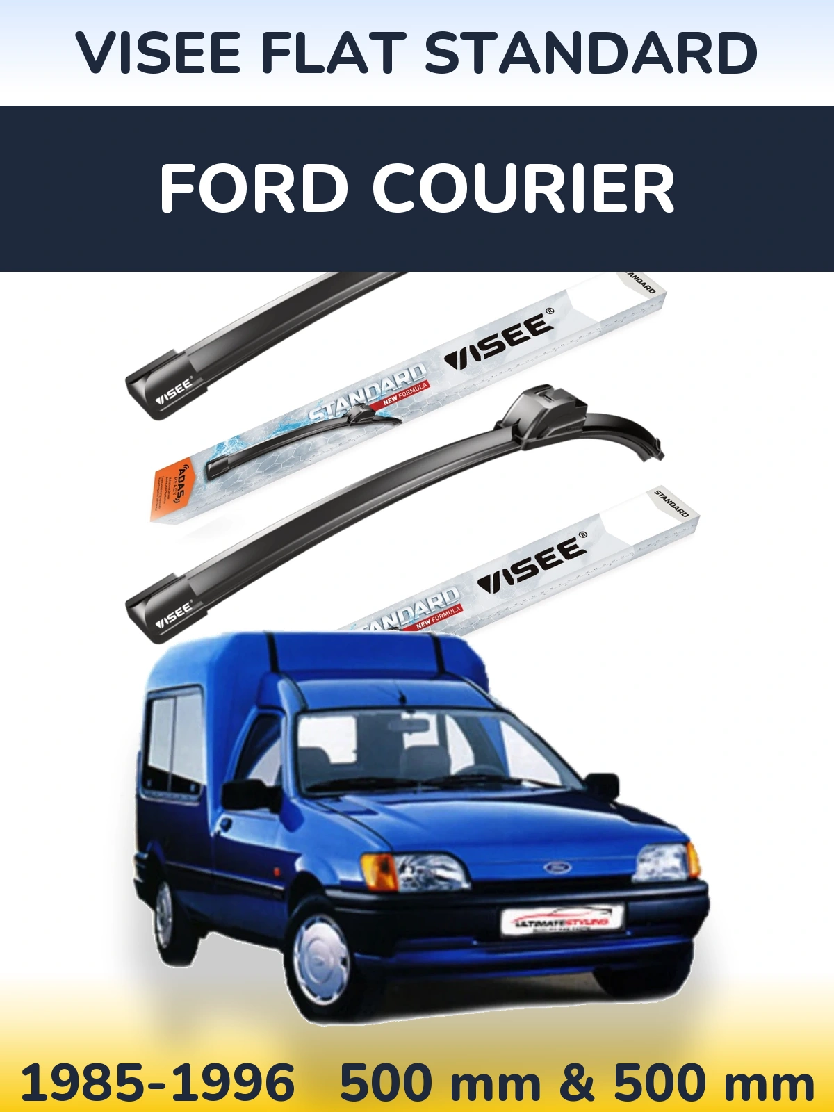 Komplet przednich wycieraczek VISEE FLAT STANDARD 500 & 500 mm do Ford Courier 1985-1996