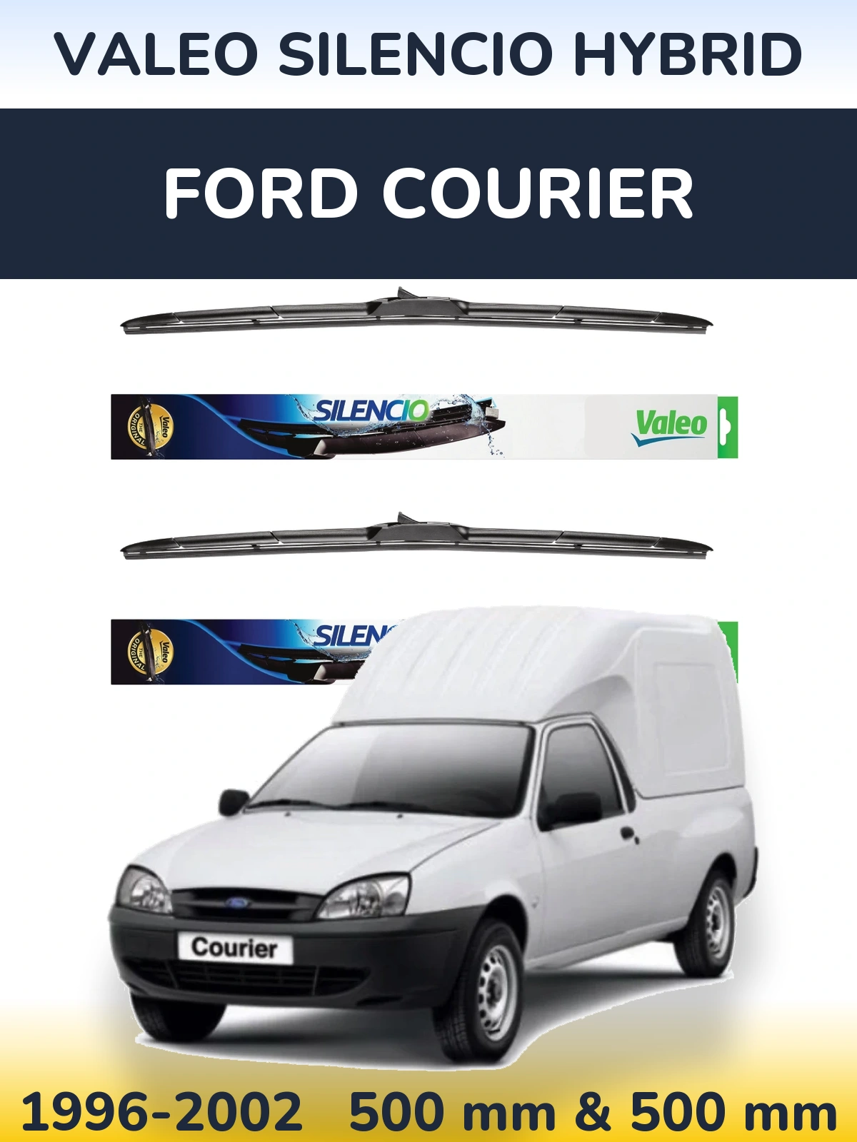 Front wiper blade set Valeo Silencio Hybrid 500 & 500 mm for Ford Courier 1996-2002