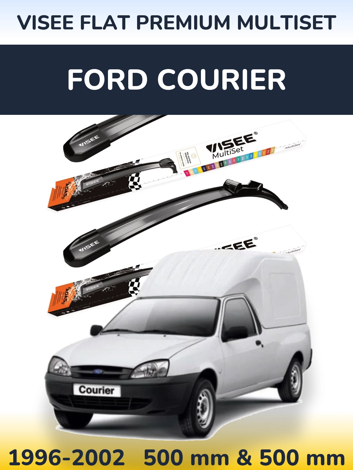 Front wiper blade set VISEE FLAT PREMIUM MultiSet 500 & 500 mm for Ford Courier 1996-2002