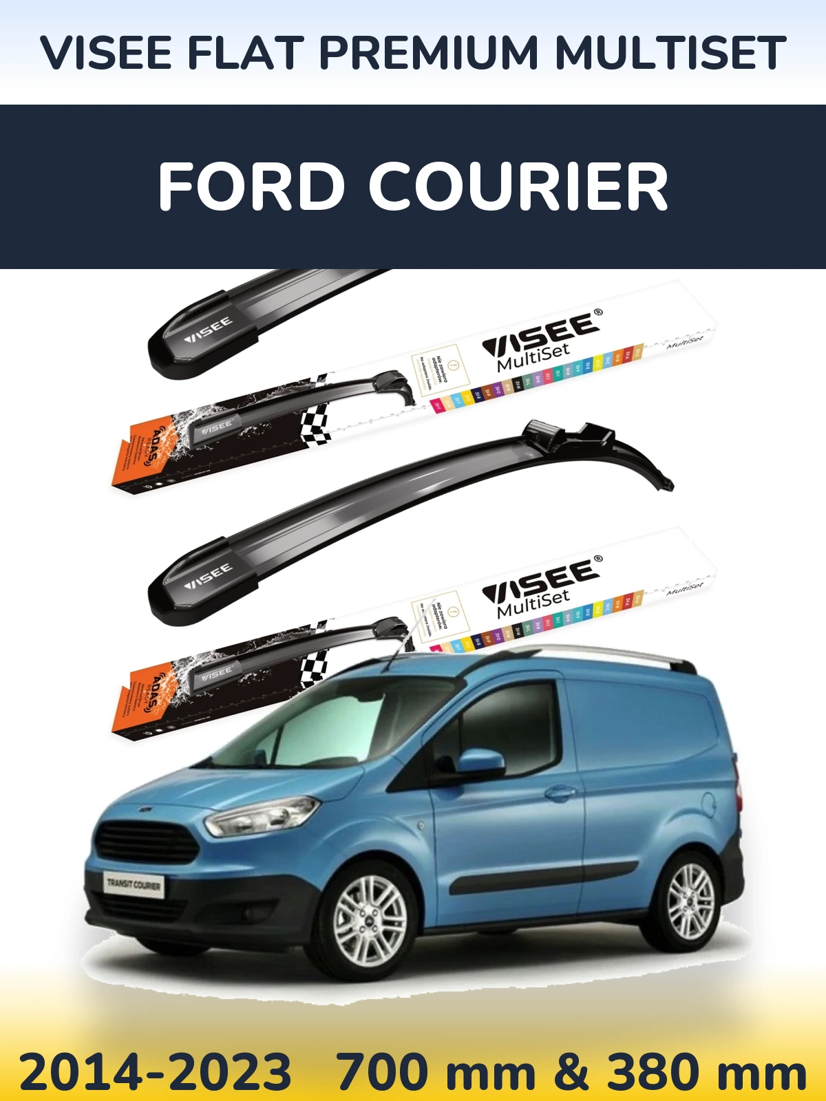 Komplet przednich wycieraczek VISEE FLAT PREMIUM MultiSet 700 & 380 mm do Ford Courier 2014-2023