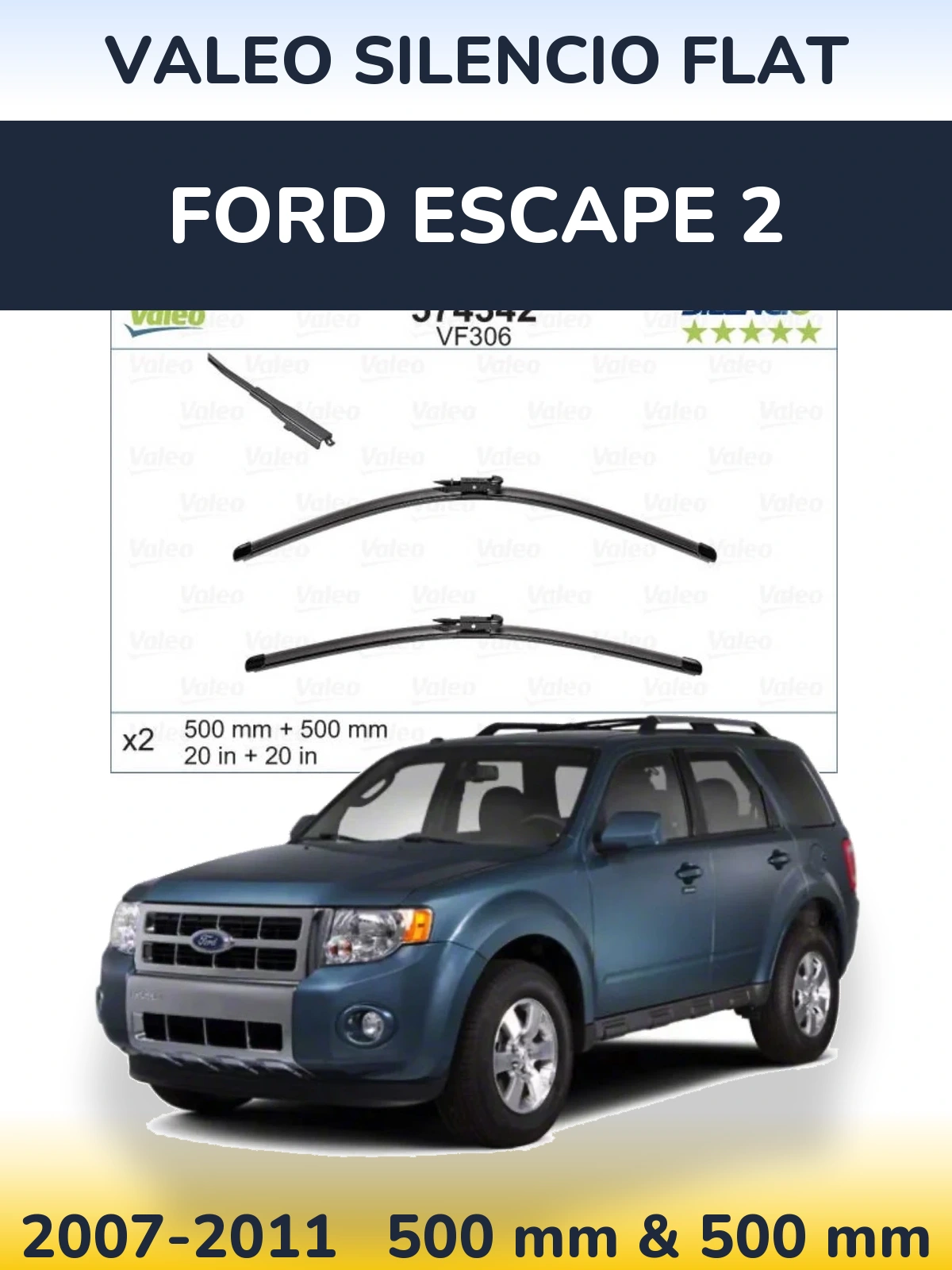 Комплект передних дворников Valeo Silencio Flat 500 & 500 мм для Ford Escape 2 2007-2011