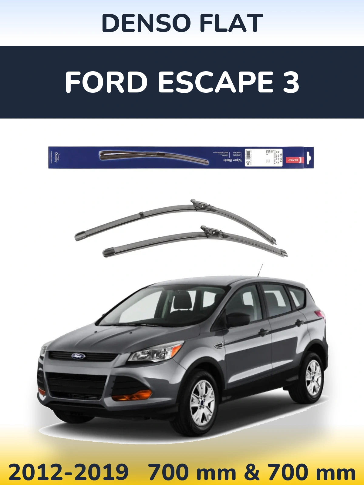 Front wiper blade set Denso Flat 700 & 700 mm for Ford Escape 3 2012-2019