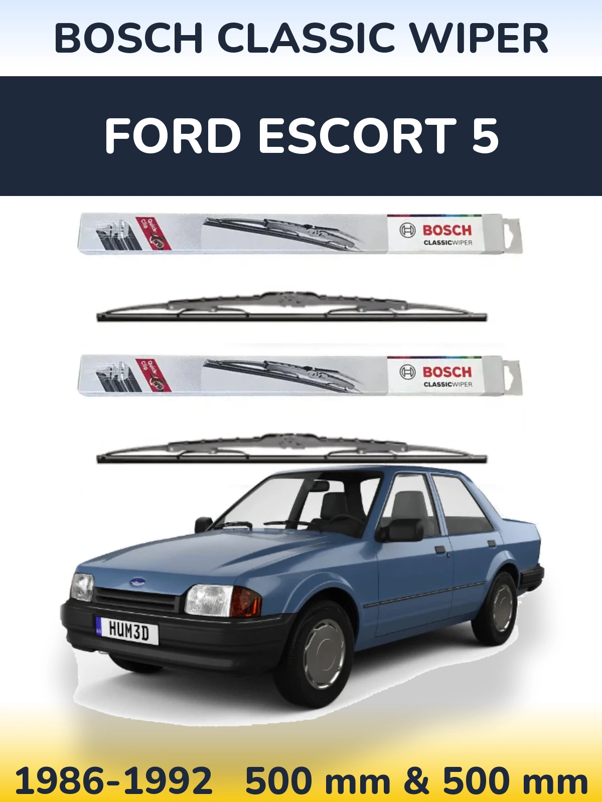 Комплект передних дворников BOSCH Classic Wiper 500 & 500 мм для Ford Escort 5 1986-1992