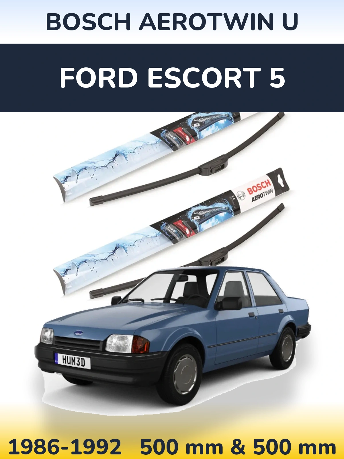 Komplet przednich wycieraczek BOSCH AeroTwin U 500 & 500 mm do Ford Escort 5 1986-1992