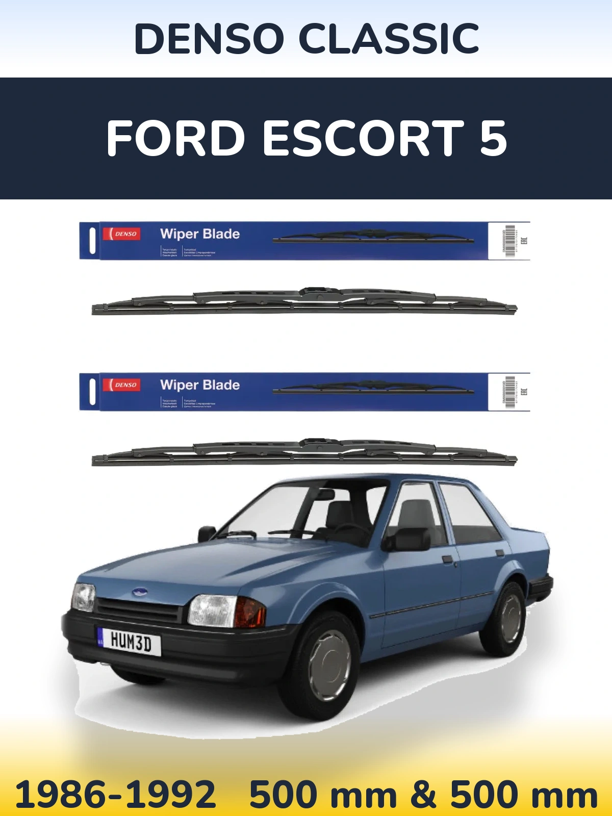 Komplet przednich wycieraczek Denso Classic 500 & 500 mm do Ford Escort 5 1986-1992