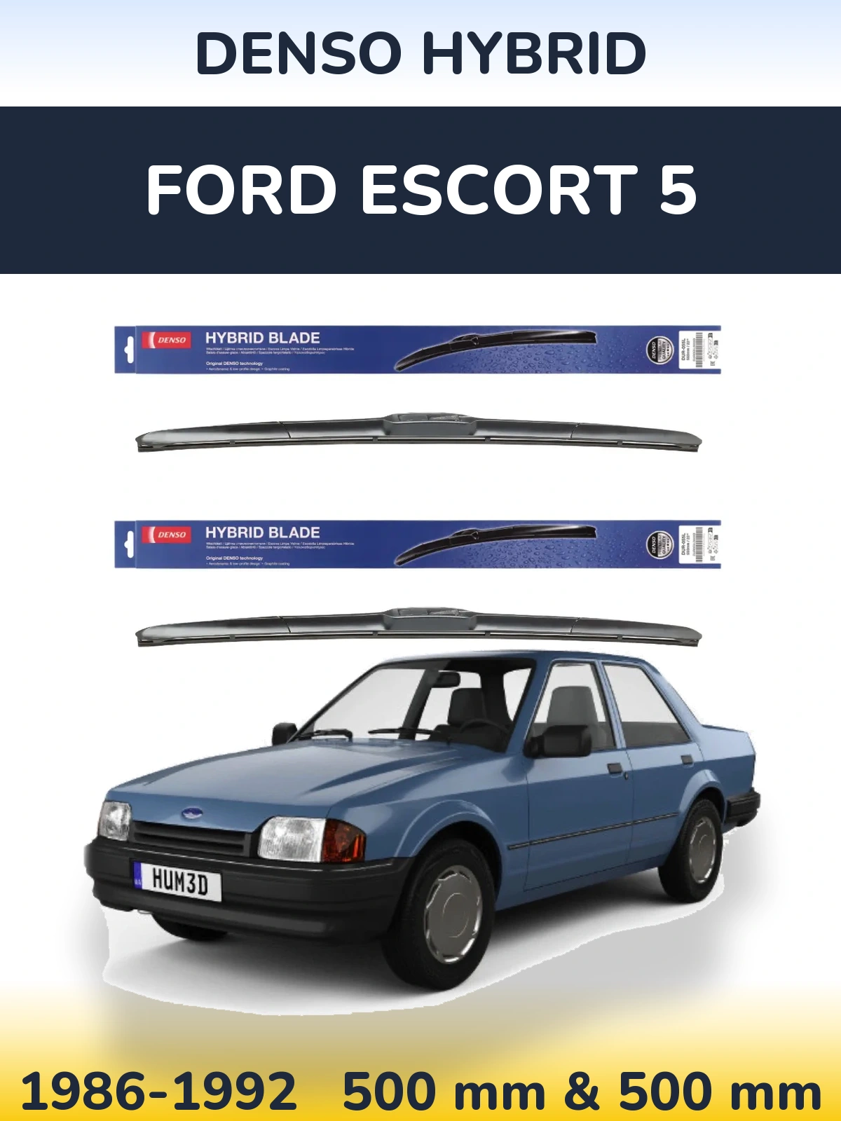 Комплект передних дворников Denso Hybrid 500 & 500 мм для Ford Escort 5 1986-1992