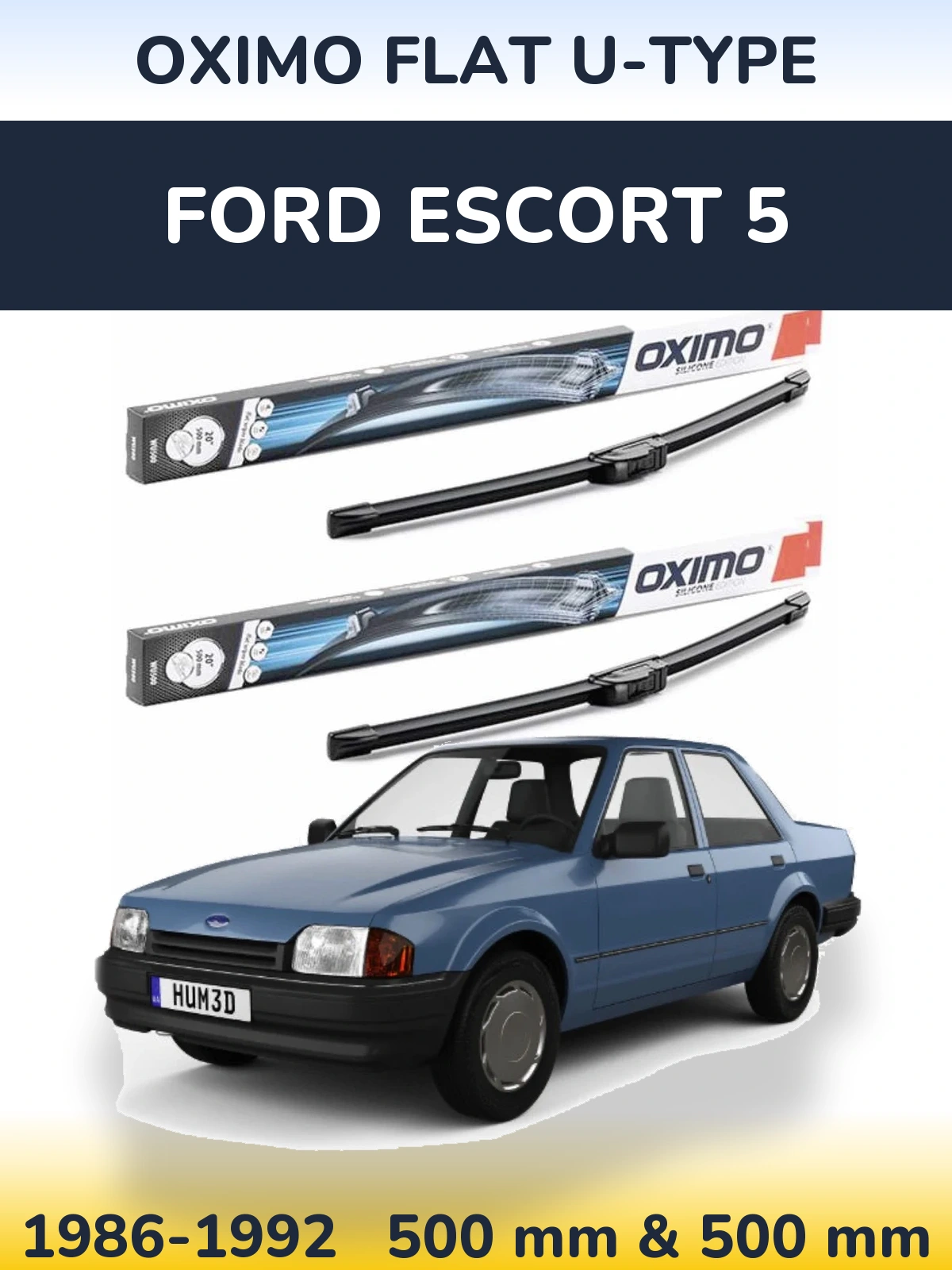 Комплект передних дворников Oximo Flat U-type 500 & 500 мм для Ford Escort 5 1986-1992