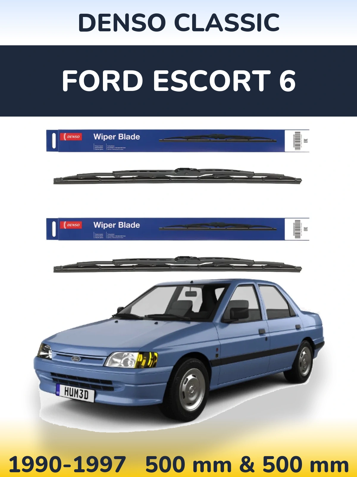 Komplet przednich wycieraczek Denso Classic 500 & 500 mm do Ford Escort 6 1990-1997