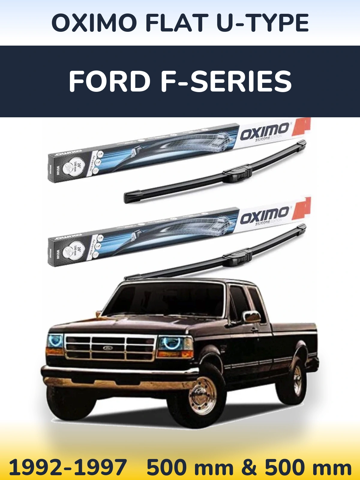 Комплект передних дворников Oximo Flat U-type 500 & 500 мм для Ford F-series 1992-1997