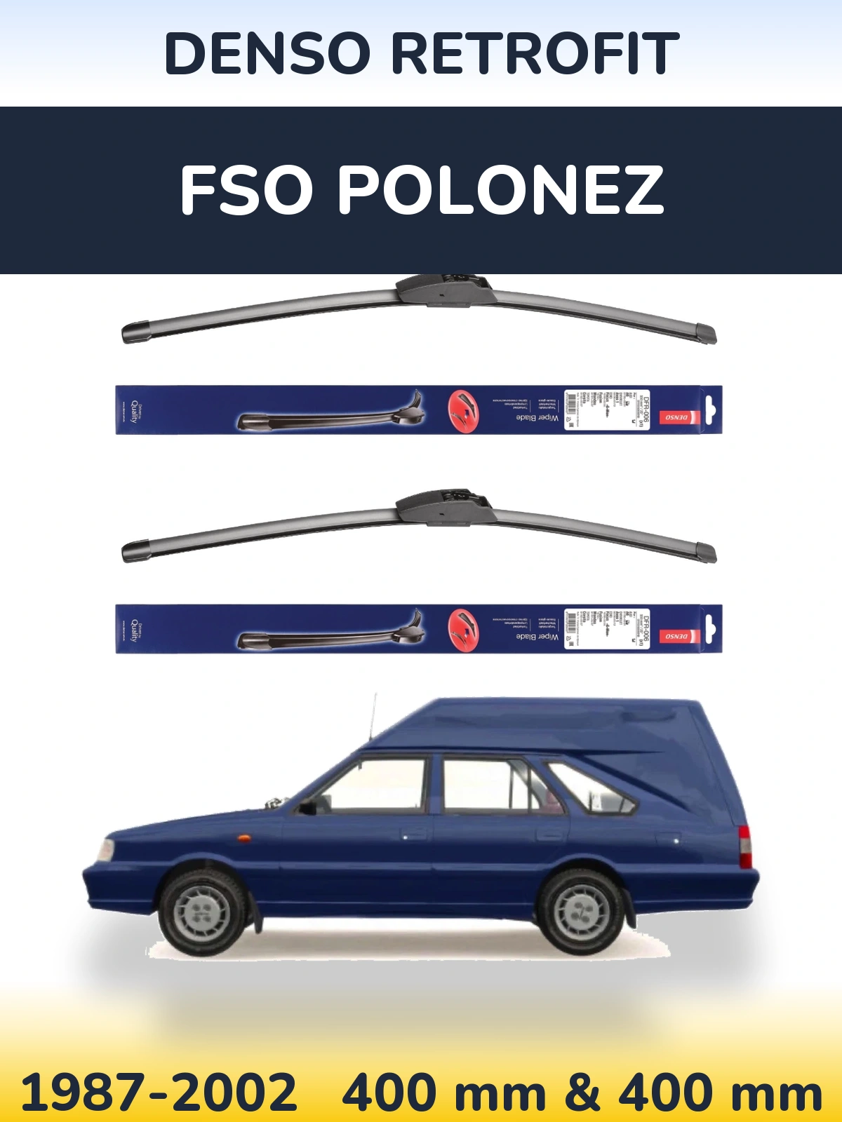 Komplet przednich wycieraczek Denso Retrofit 400 & 400 mm do FSO Polonez 1987-2002