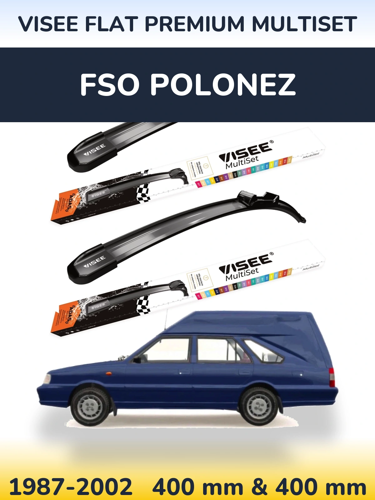 Komplet przednich wycieraczek VISEE FLAT PREMIUM MultiSet 400 & 400 mm do FSO Polonez 1987-2002