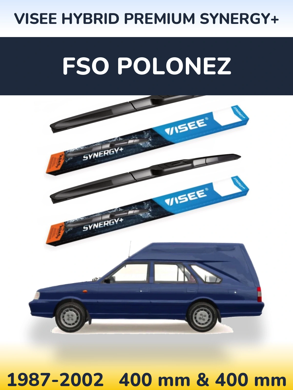 Front wiper blade set VISEE HYBRID PREMIUM SYNERGY+ 400 & 400 mm for FSO Polonez 1987-2002