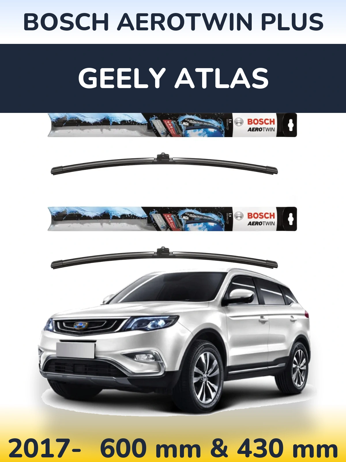 Komplet przednich wycieraczek BOSCH AeroTwin Plus 600 & 430 mm do Geely Atlas 2017-2026