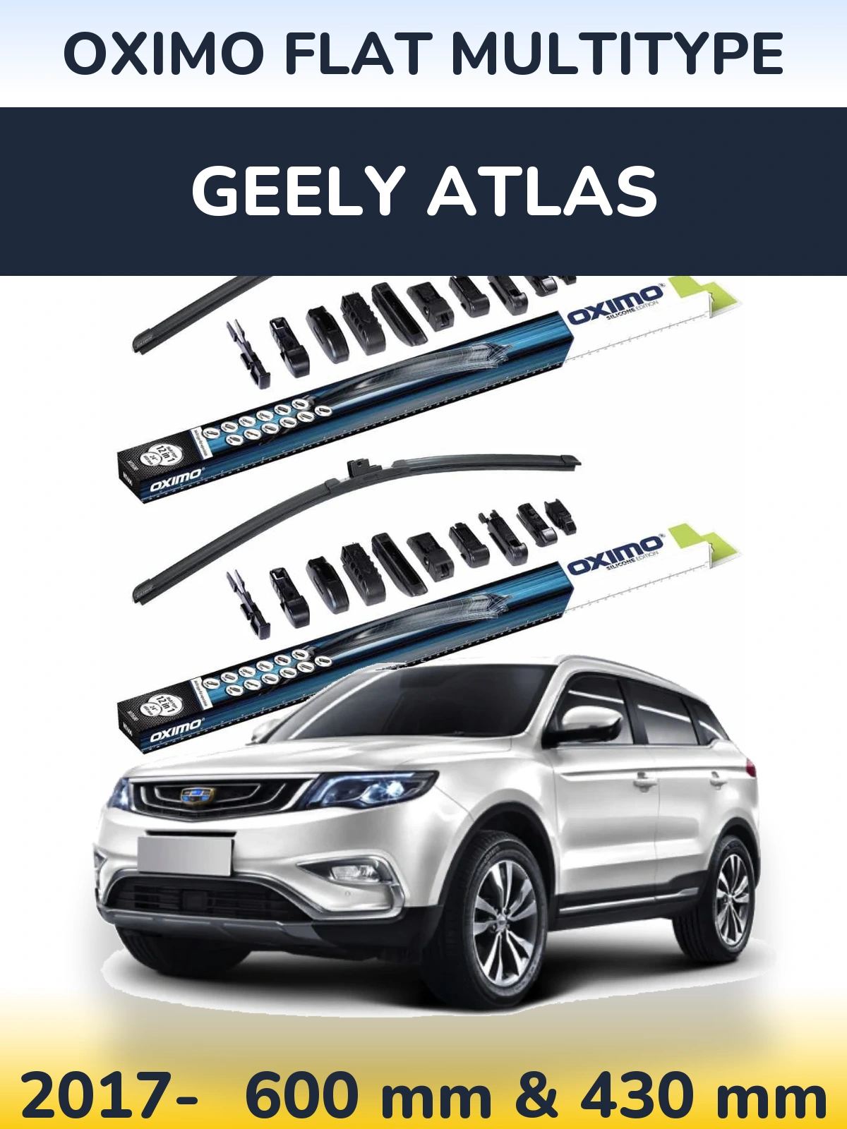 Komplet przednich wycieraczek Oximo Flat MultiType 600 & 430 mm do Geely Atlas 2017-2026