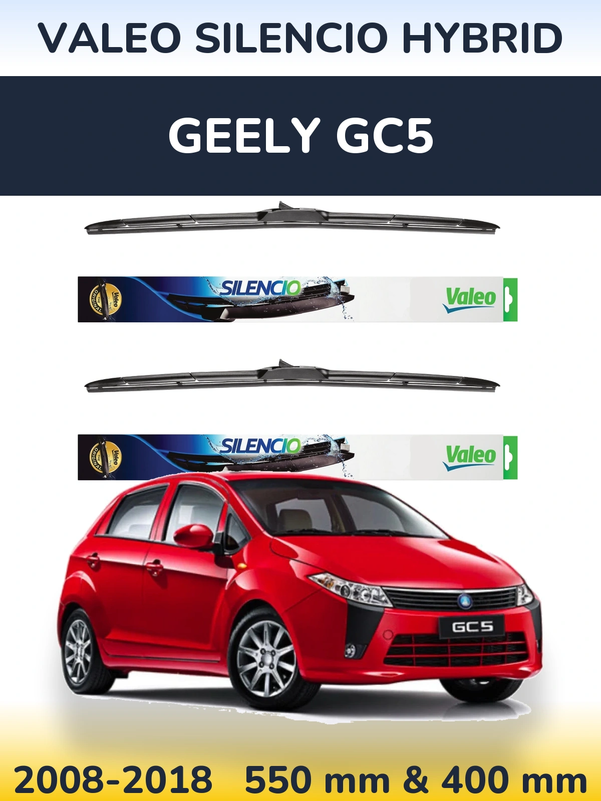 Комплект передних дворников Valeo Silencio Hybrid 550 & 400 мм для Geely GC5 2008-2018