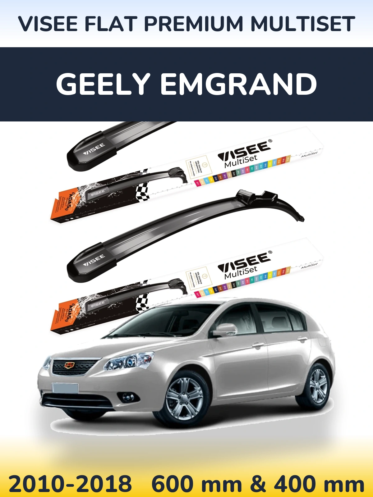 Front wiper blade set VISEE FLAT PREMIUM MultiSet 600 & 400 mm for Geely Emgrand 2010-2018