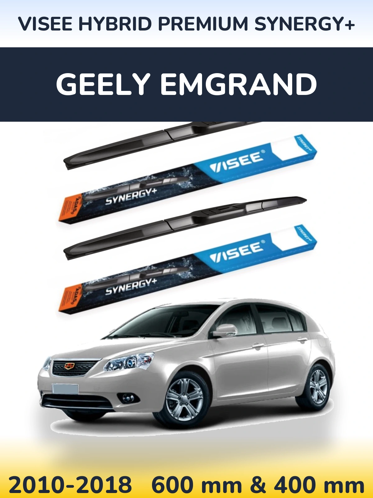 Front wiper blade set VISEE HYBRID PREMIUM SYNERGY+ 600 & 400 mm for Geely Emgrand 2010-2018