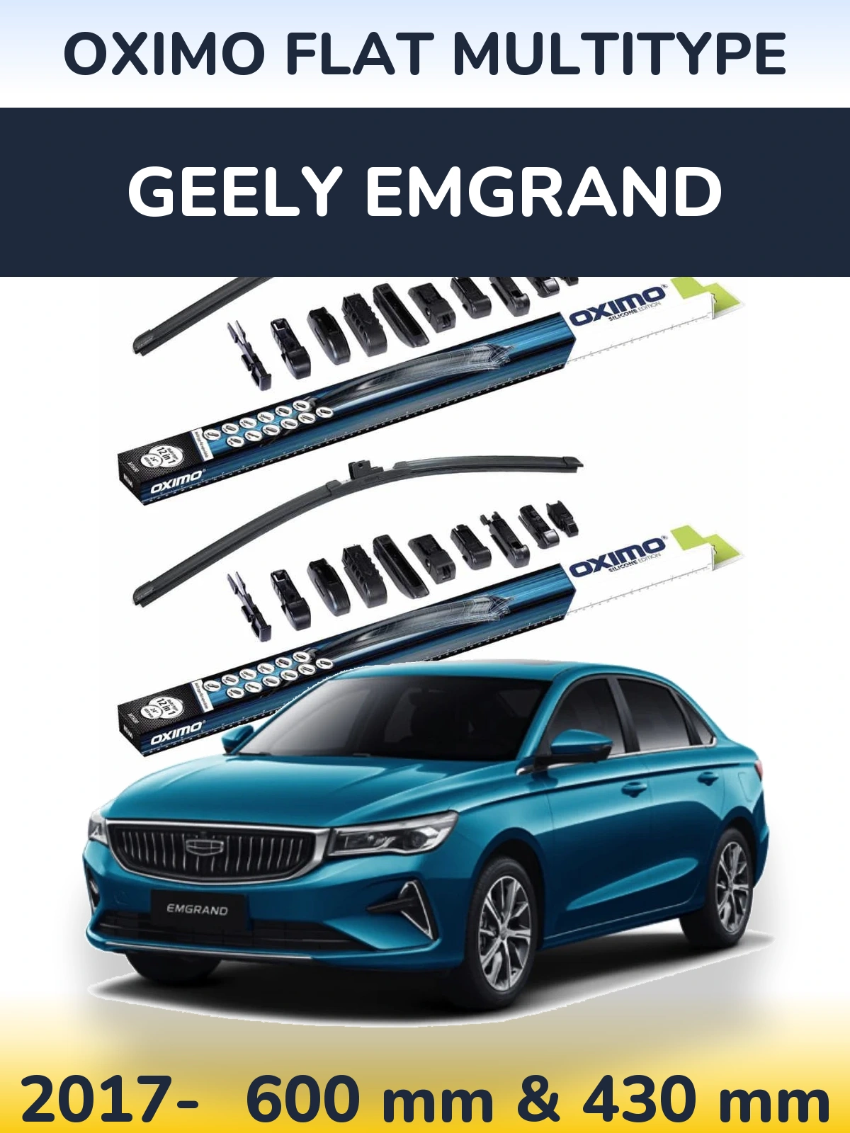 Front wiper blade set Oximo Flat MultiTypee 600 & 430 mm for Geely Emgrand 2017-2026