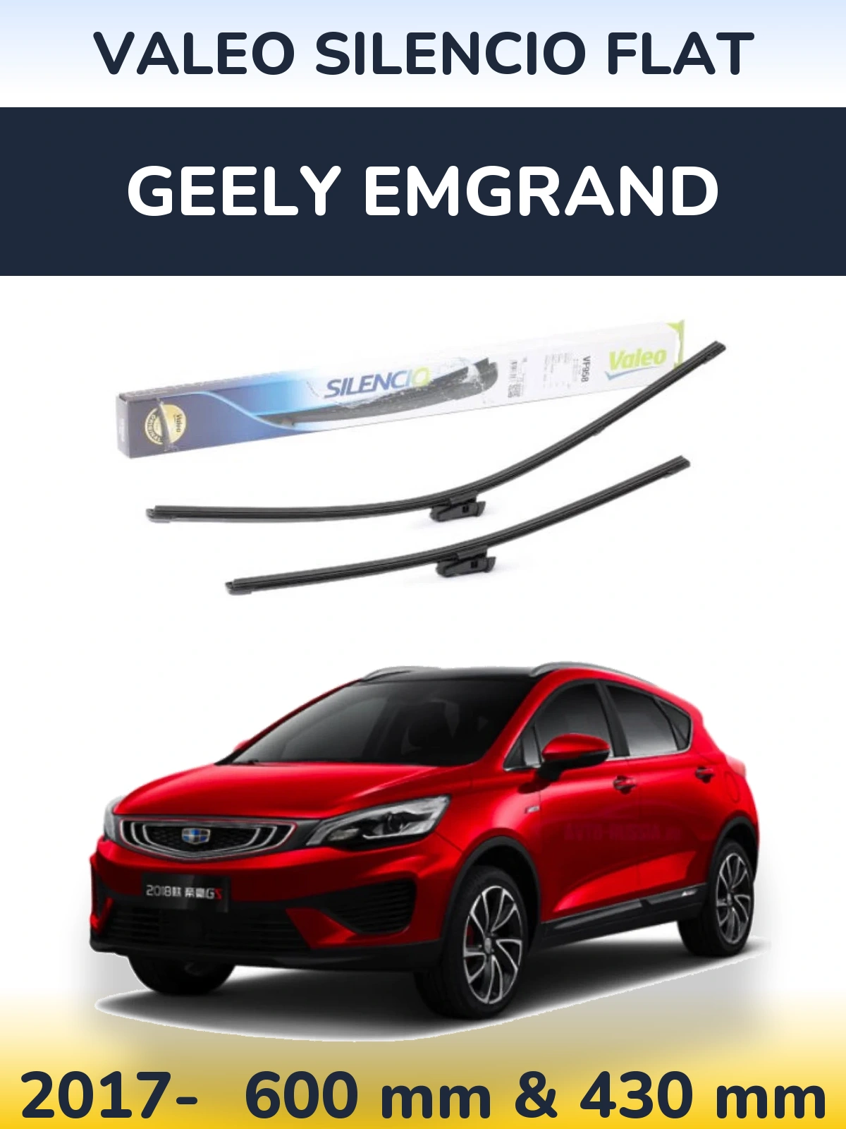 Komplet przednich wycieraczek Valeo Silencio Flat 600 & 430 mm do Geely Emgrand 2017-2026
