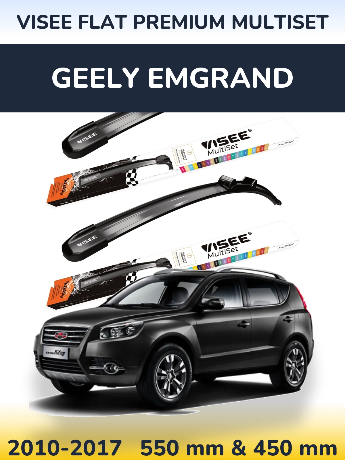 Komplet przednich wycieraczek VISEE FLAT PREMIUM MultiSet 550 & 450 mm do Geely Emgrand 2010-2017