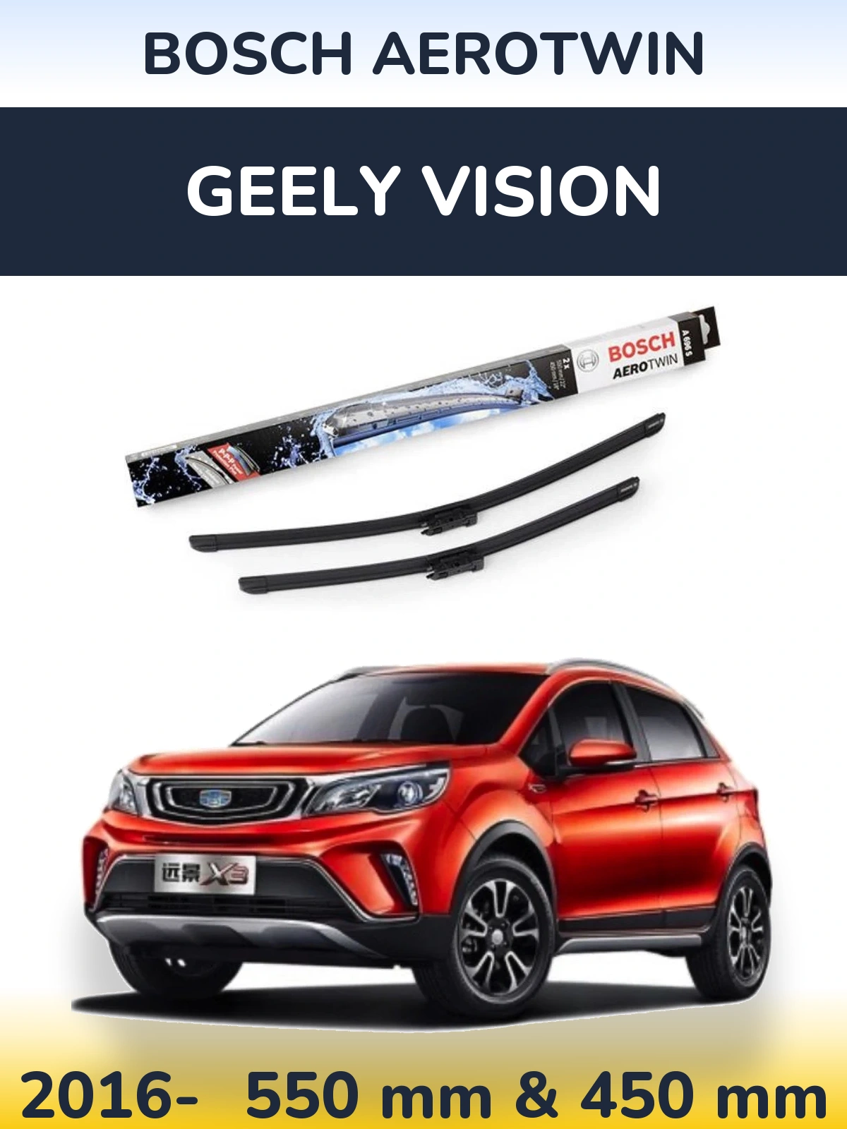 Komplet przednich wycieraczek BOSCH AeroTwin 550 & 450 mm do Geely Vision 2016-2026